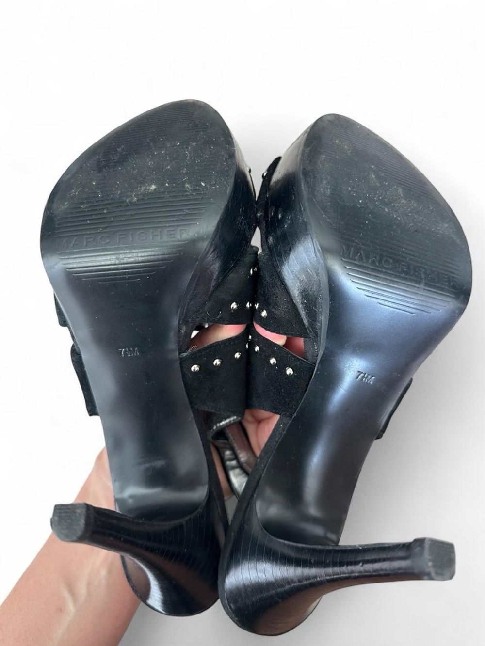 Marc Jacobs Black Studded Suede Platform Slingback Heels 7.5 - Picture 6 of 6